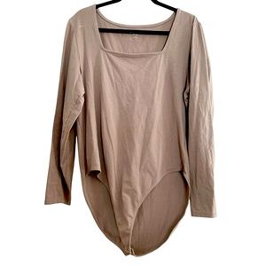 Gap Womens XXL Bodysuit Tan Taupe Square Neck Long Sleeve Plus Office‎ Everyday